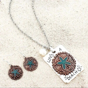 NEW ‘Life’s A Beach’ Sand Dollar‎ Necklace & Earrings Set
